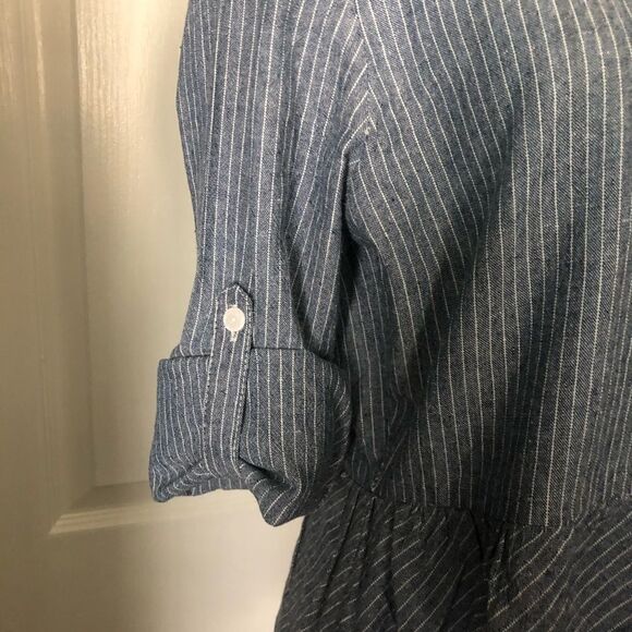 Love Notes Striped chambray blouse with peplum - Picture 3 of 6